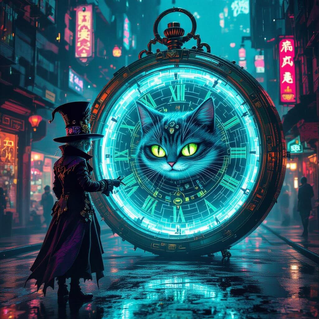 Mad Hatter Magician Opens Pocket Watch Portal to Cheshire Ca...