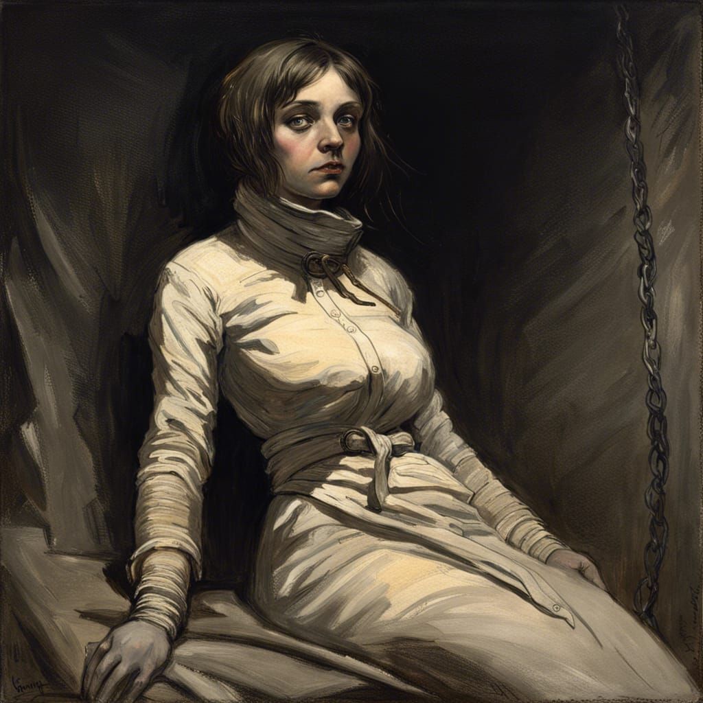 Disturbing Straitjacket Portrait in Horror Style