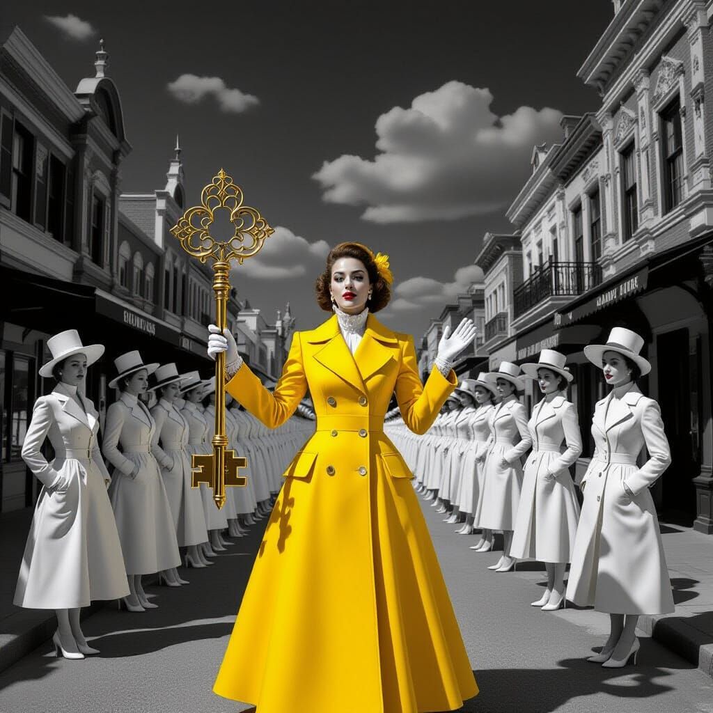 Woman with Ornate Key in Baroque Street Scene