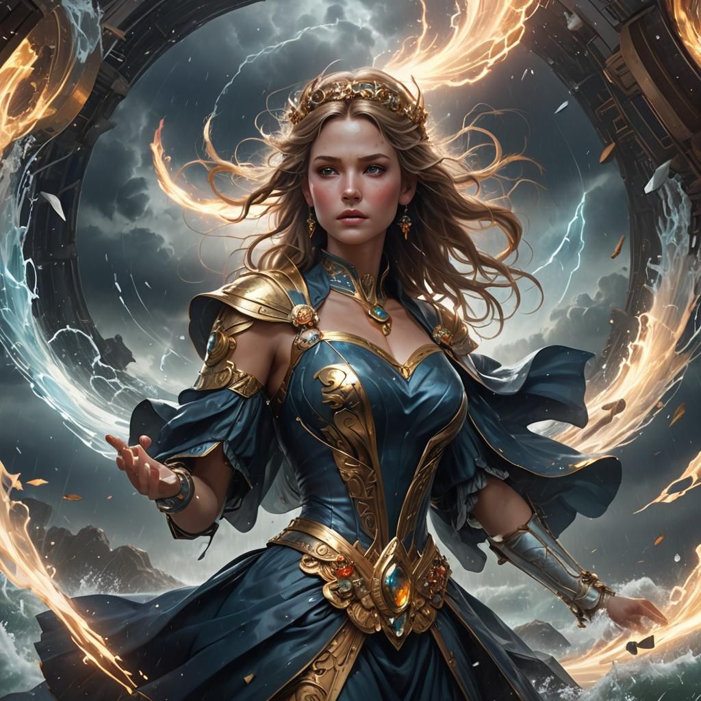 Weather Queen in Storm's Eye: Hyperdetailed Portrait