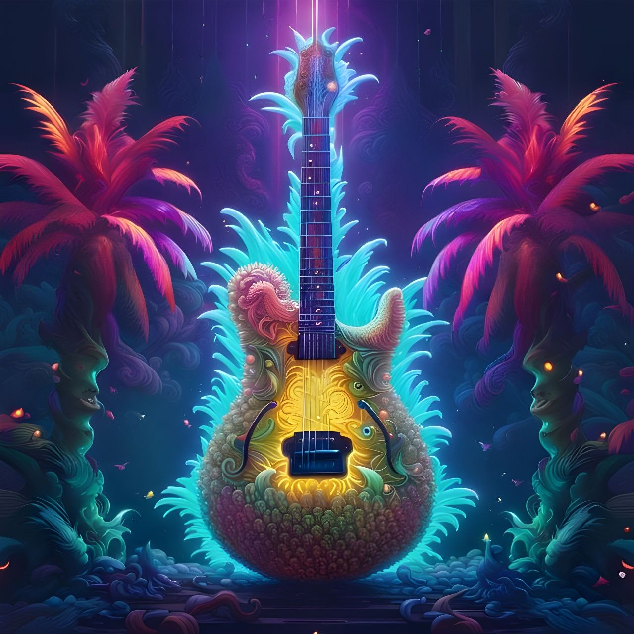 Biopunk Electric Pineapple Guitar in Opalescent Colors