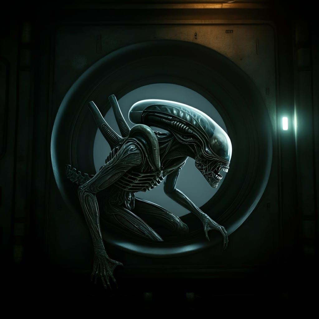 Xenomorph Emerges in Vaporwave Industrial Art