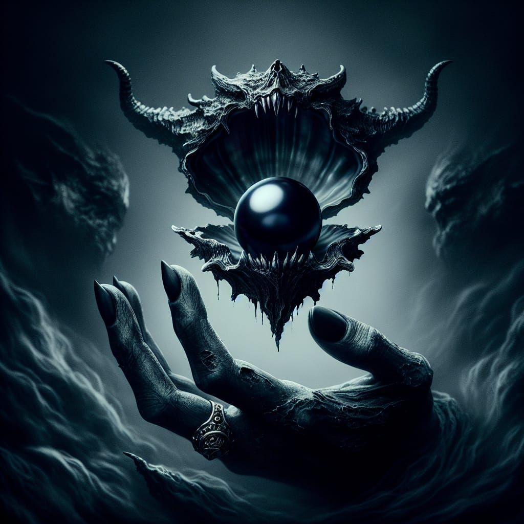 Sinister Demon Oyster with Enigmatic Black Pearl