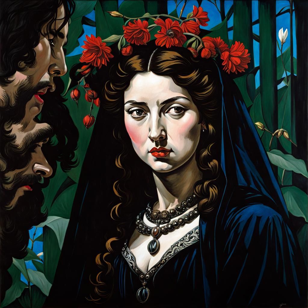 Gouache Painting in Style of Renaissance Ink Print