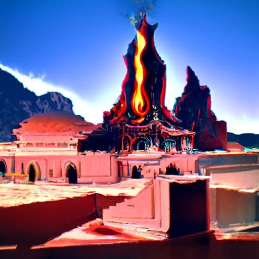 Desert Temple and Efreeti King in Art Nouveau Style