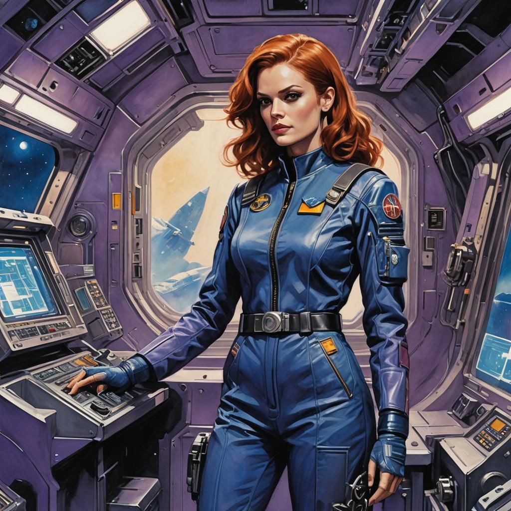 Retro-Futuristic Space Mechanic in Mixed Media Style