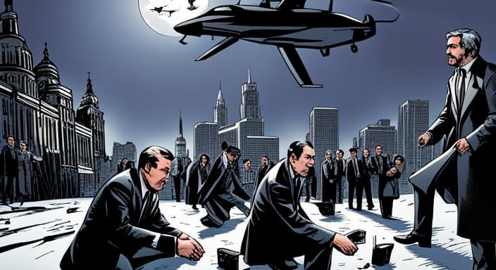 Tense Moscow-Kyiv Diplomatic Encounter in Comic Book Style