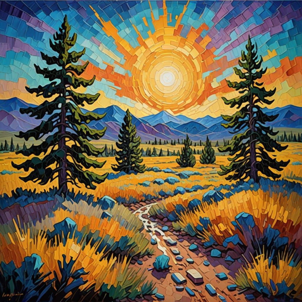 Haunting Cheyenne Legends in Neo-Impressionist Style