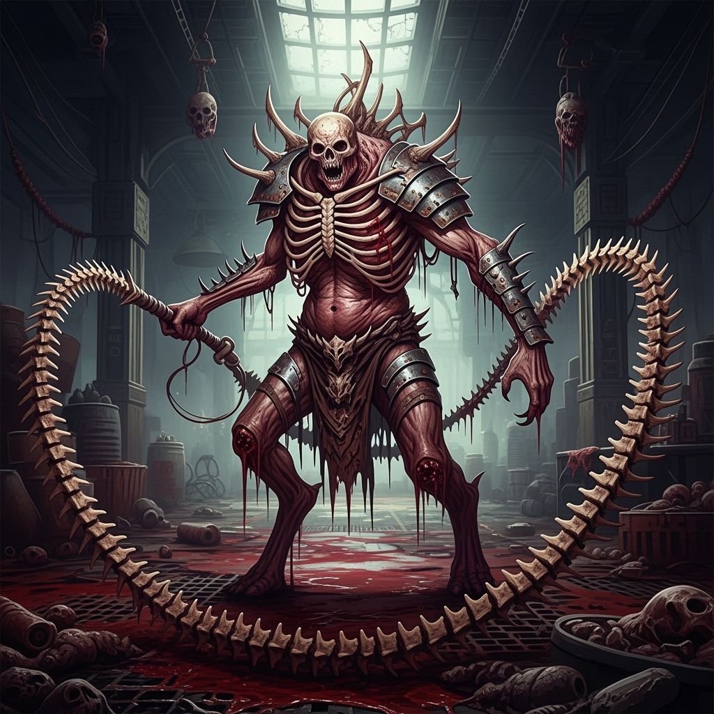 Grotesque Flesh Creature in Biomechanical Horror Style