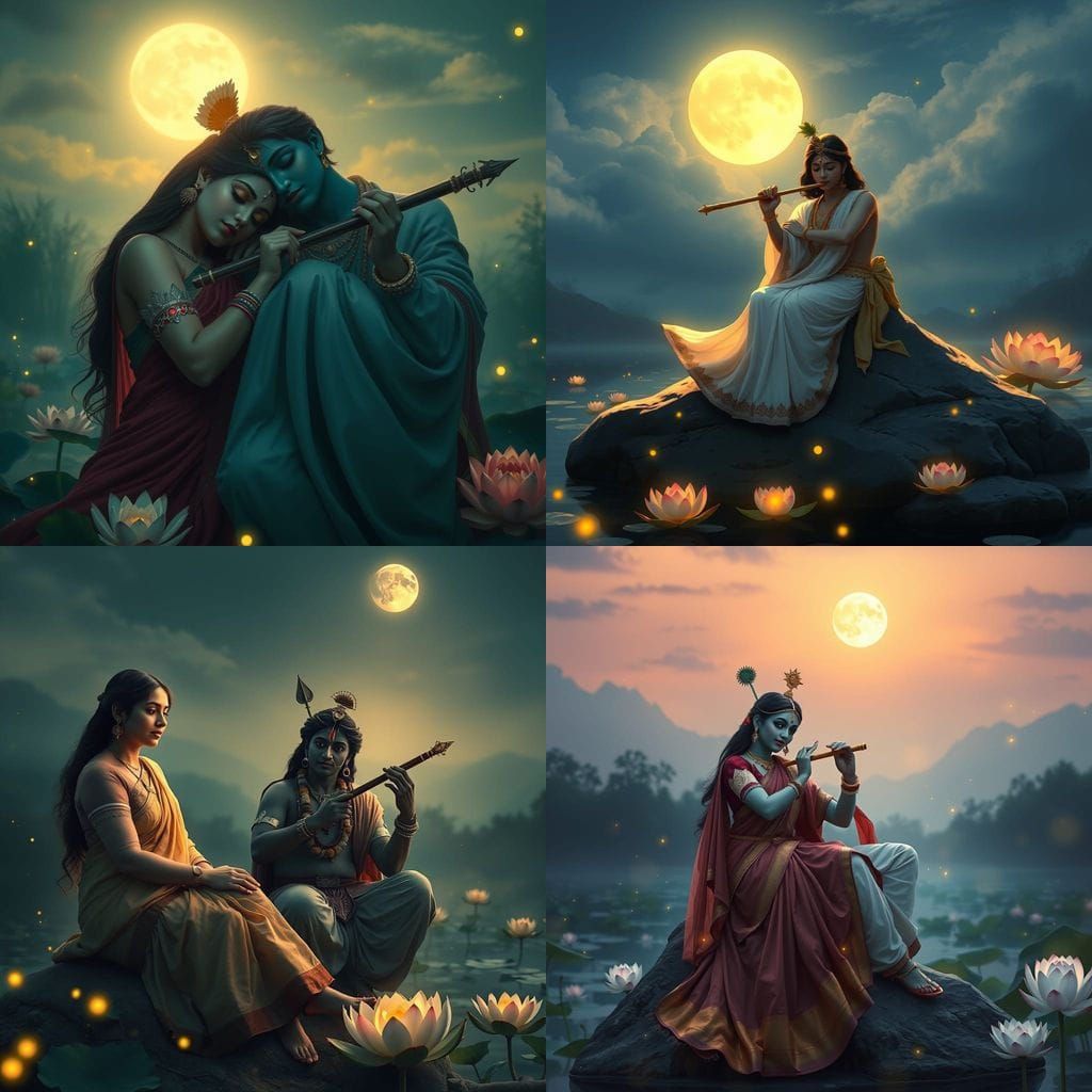 Radha and Krishna in Moonlit Serenity