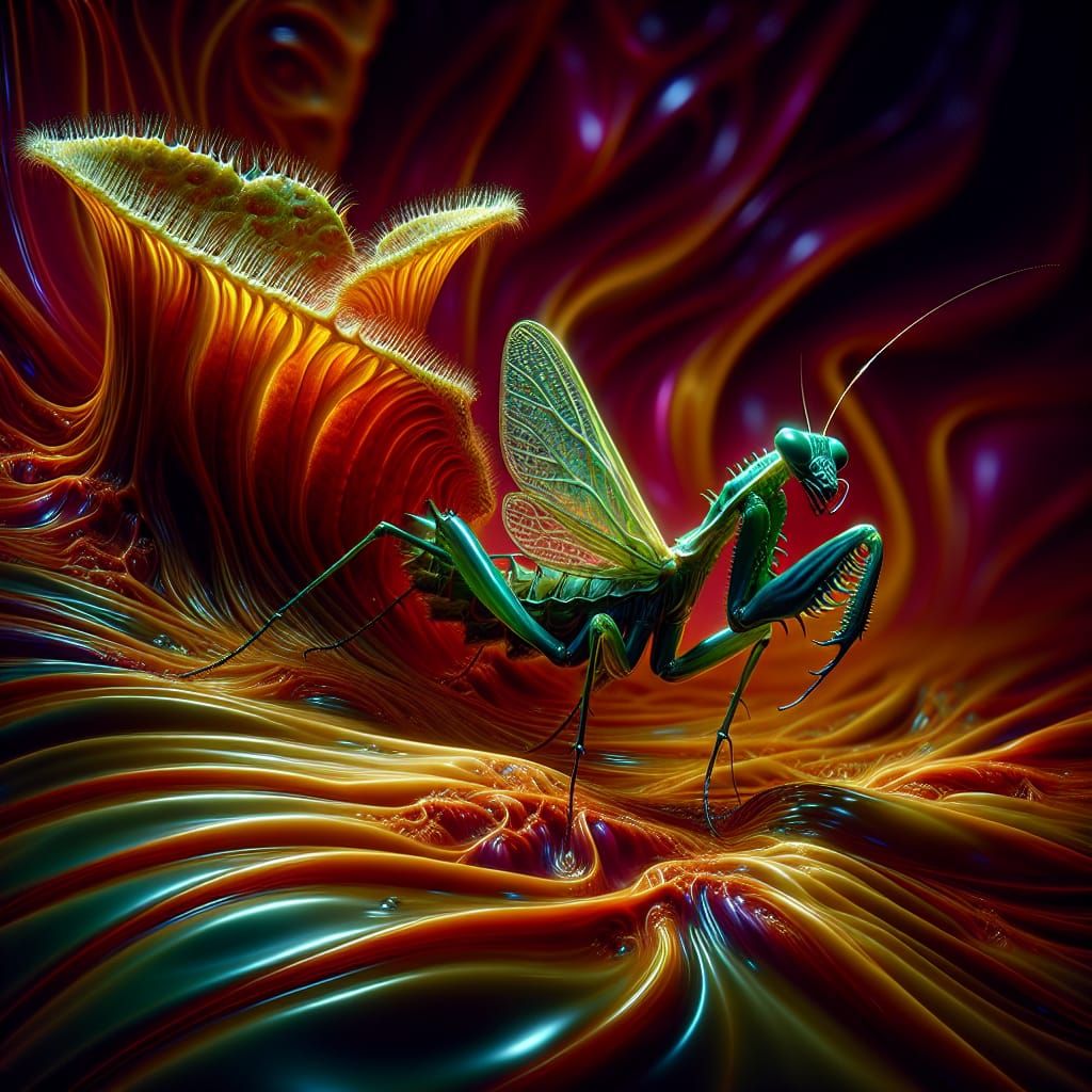 Glowing Venus Flytrap Praying Mantis Hybrid Macro