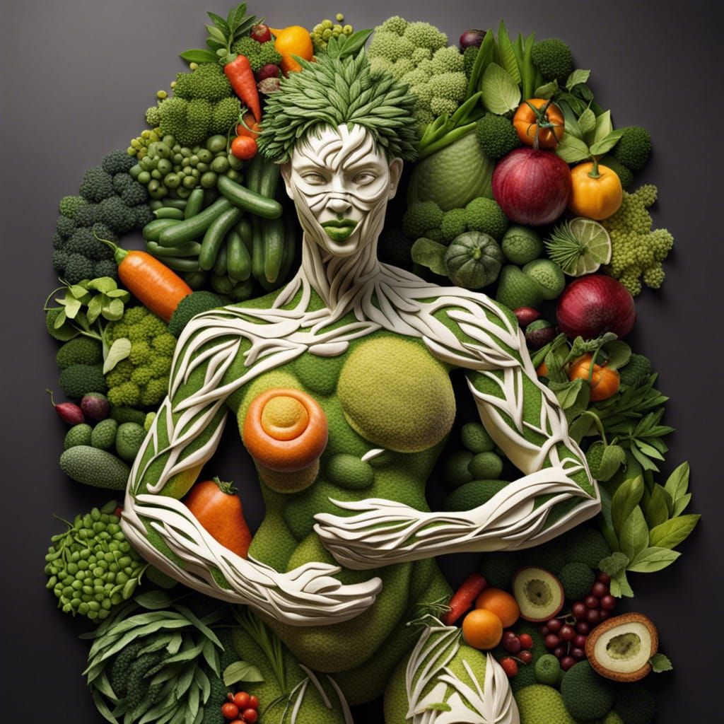 Muscular Man Sculpted from Vegetables
