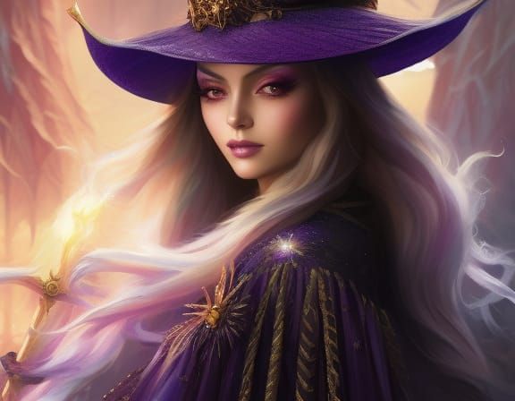 Ornate Witch Portrait in Watercolor Style