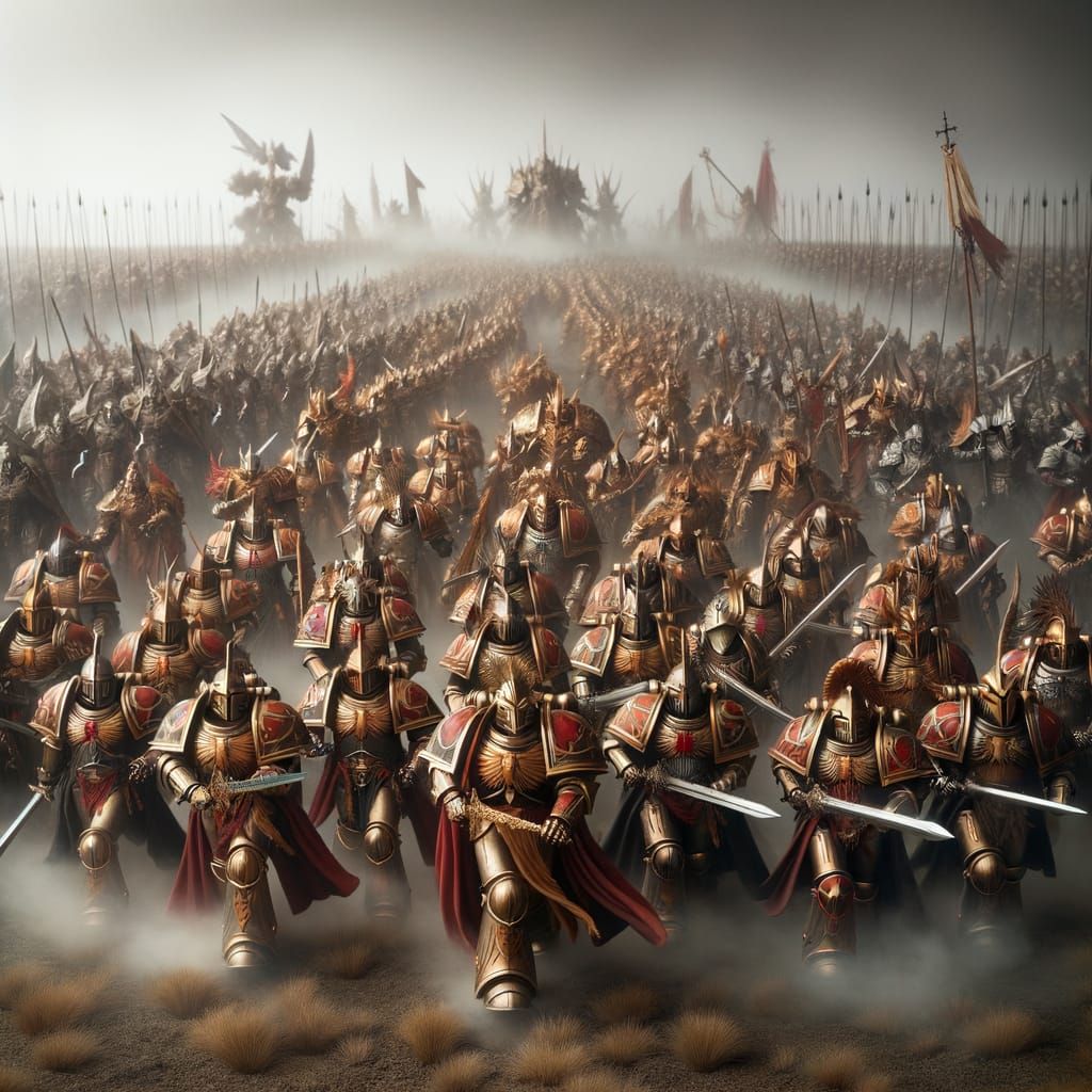 Epic Knight Charge Against Orc Horde in Fantasy Battle