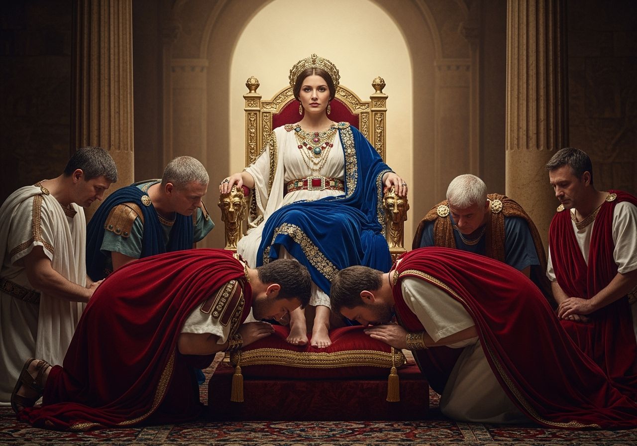 Roman Empress Barefoot on Throne: Professional Photography