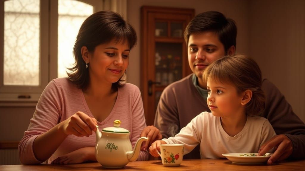 Cozy Family Moment in Warm Golden Light