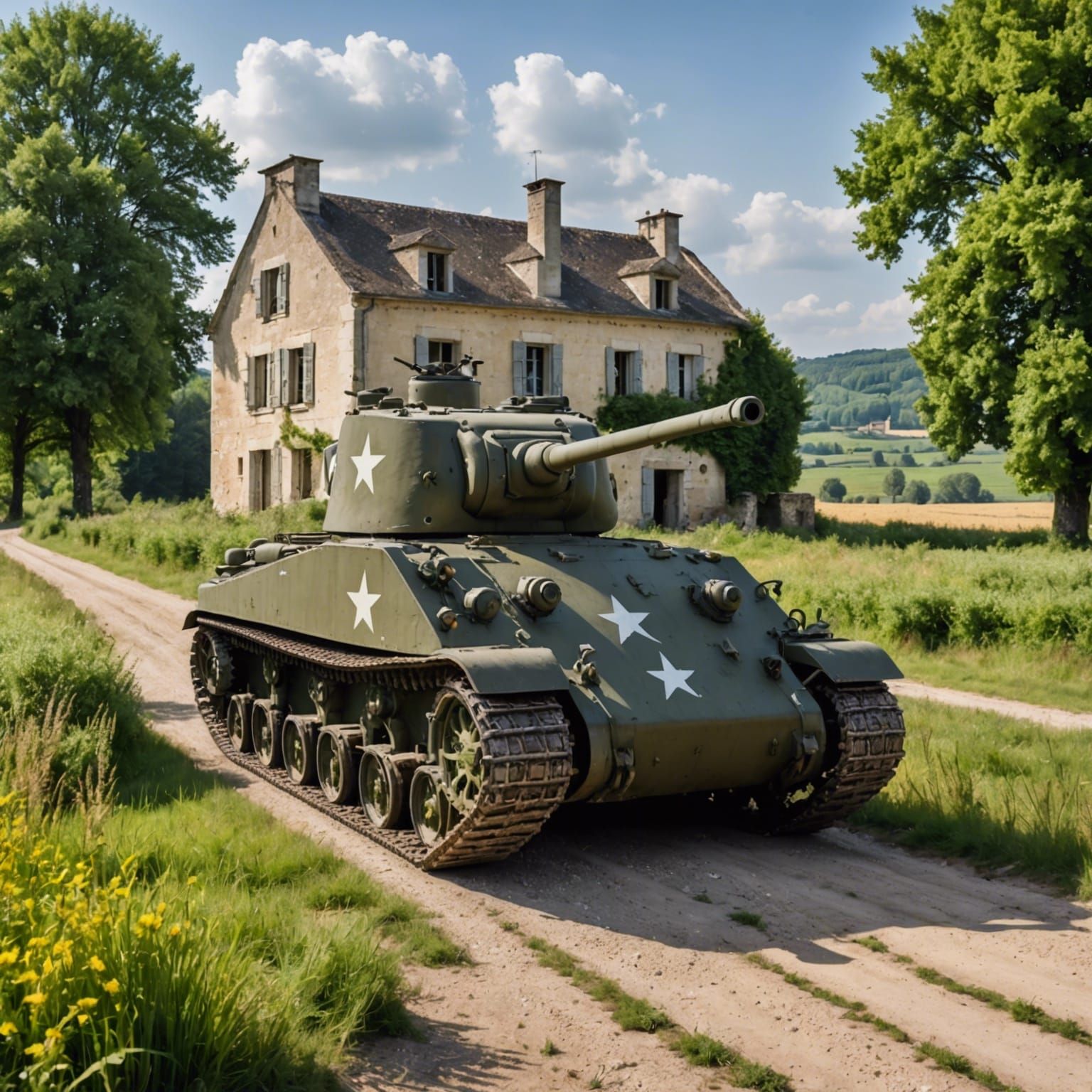 Sherman Tank in World War 2 French Countryside