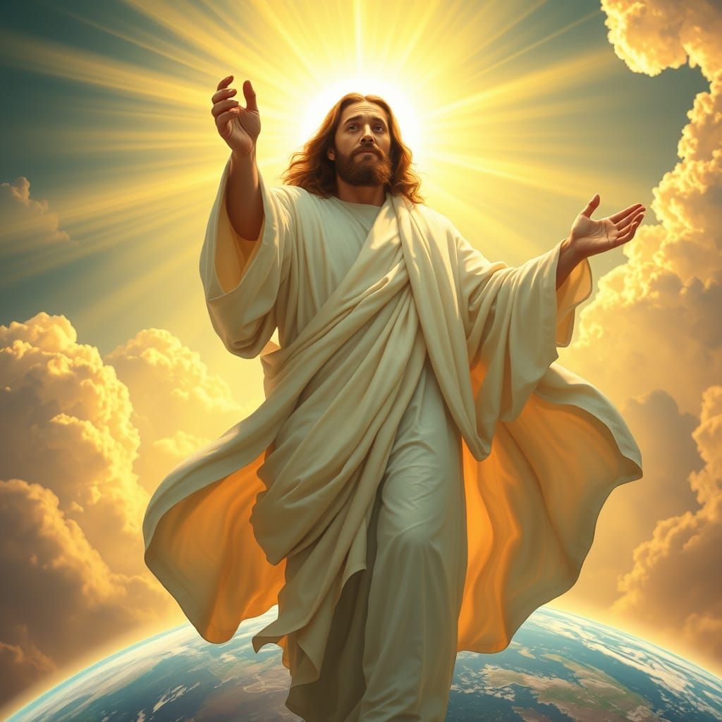 Jesus's Triumphant Return: Golden Light Descending