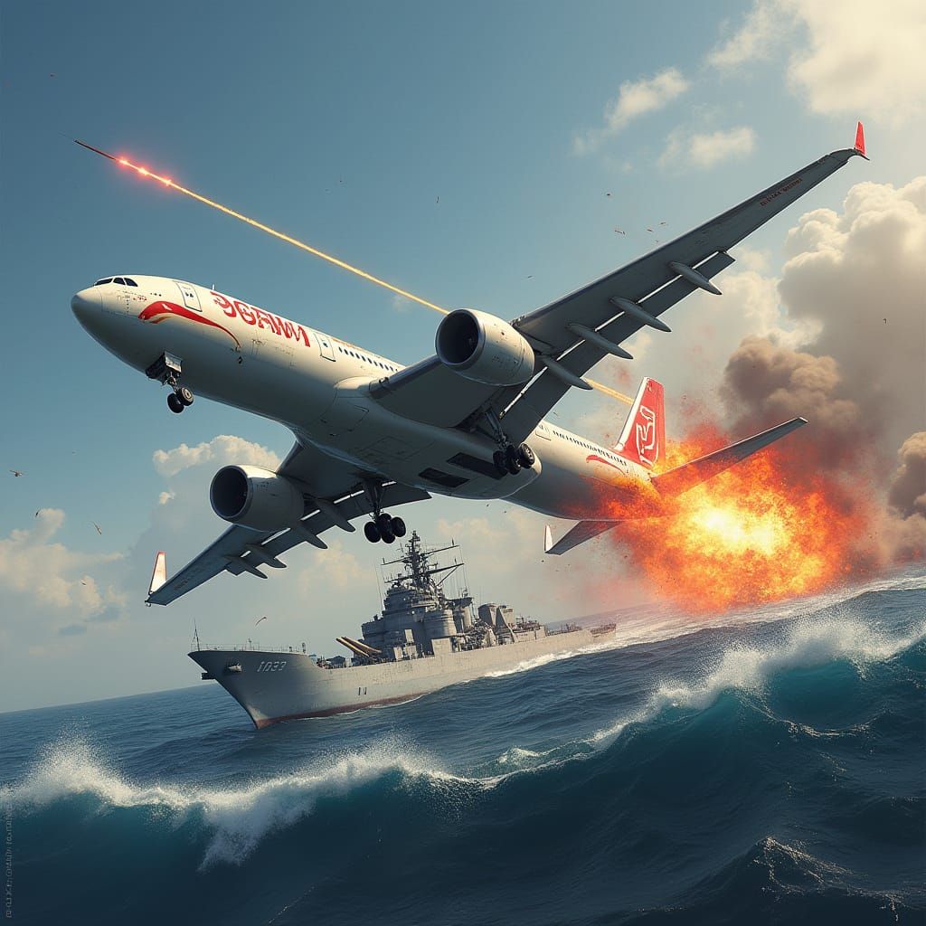 Plane Ablaze in Ocean as Battleship Fires Ballistic Missile