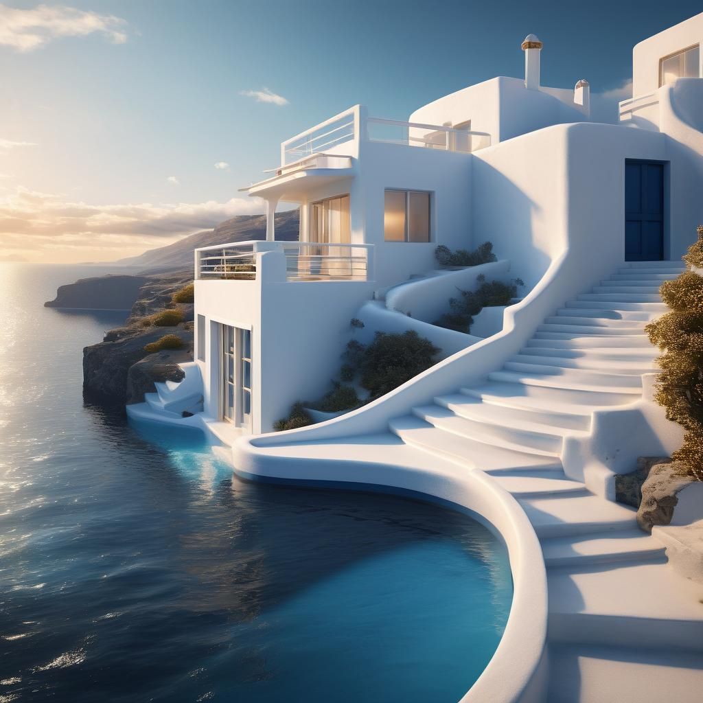 Santorini-Inspired House at Water's Edge