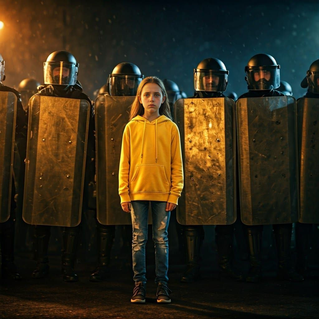 Determined Young Girl Confronts Police in Tense Standoff