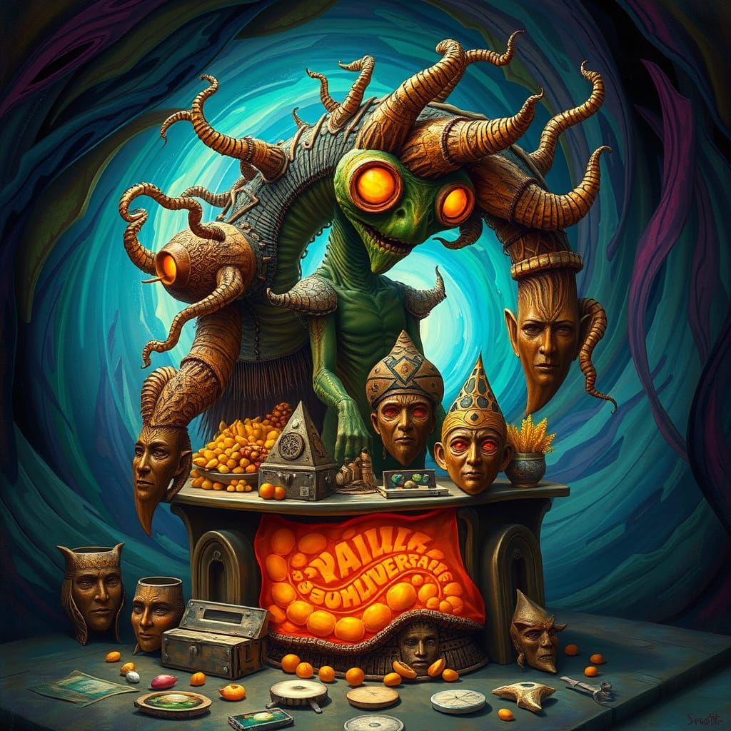 Alien Plant Runs Market Stall in Surreal Style