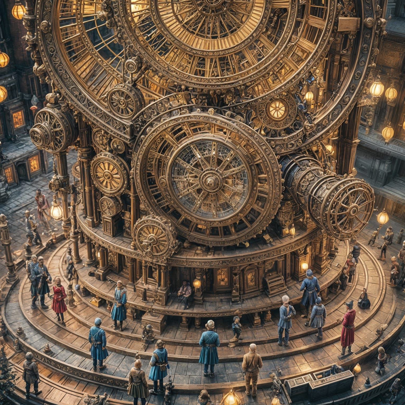 Внутренняя часть часов превращается в оживлённый город — шес...