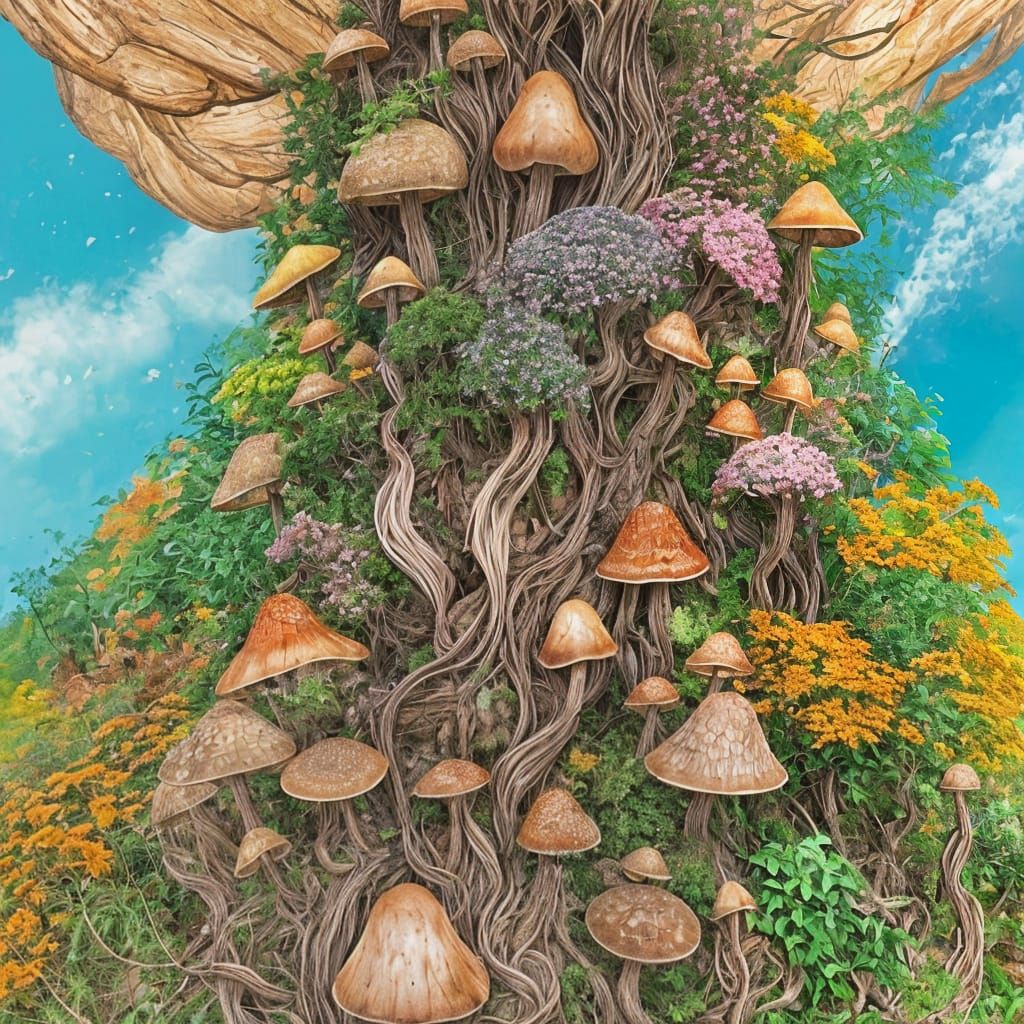 Psilocybin Mushroom Entity Melding with Nature