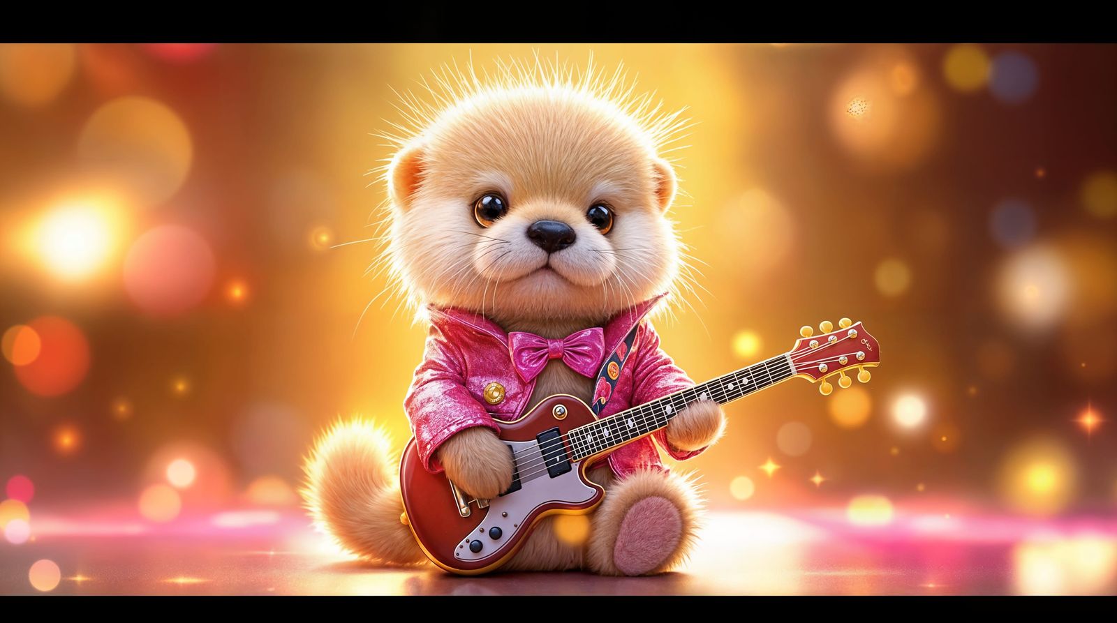 Whimsical Chibi Otter Pop Star Rocks Electric Guitar