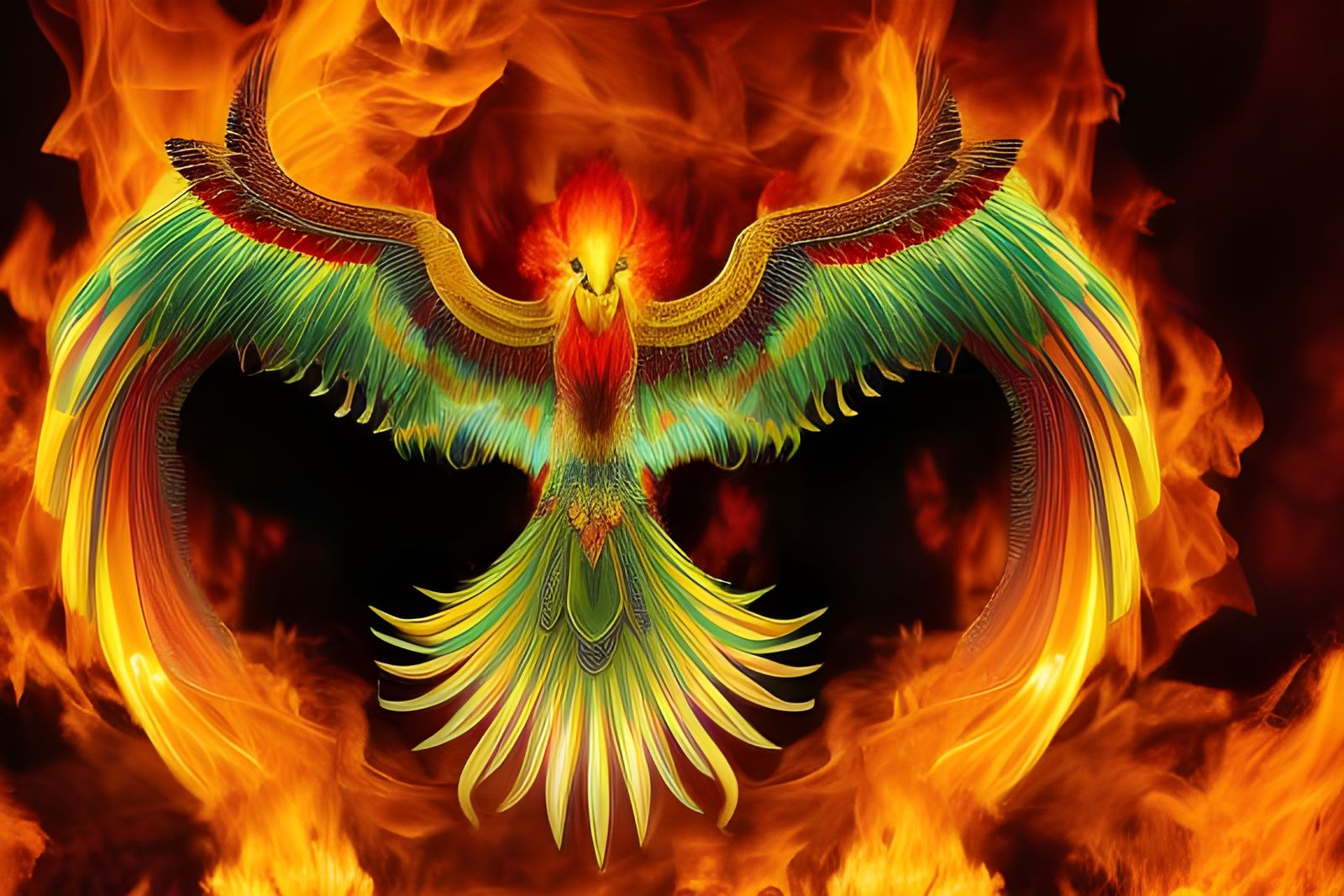 Phoenix Rising from Fire: Hyperrealistic Digital Illustratio...