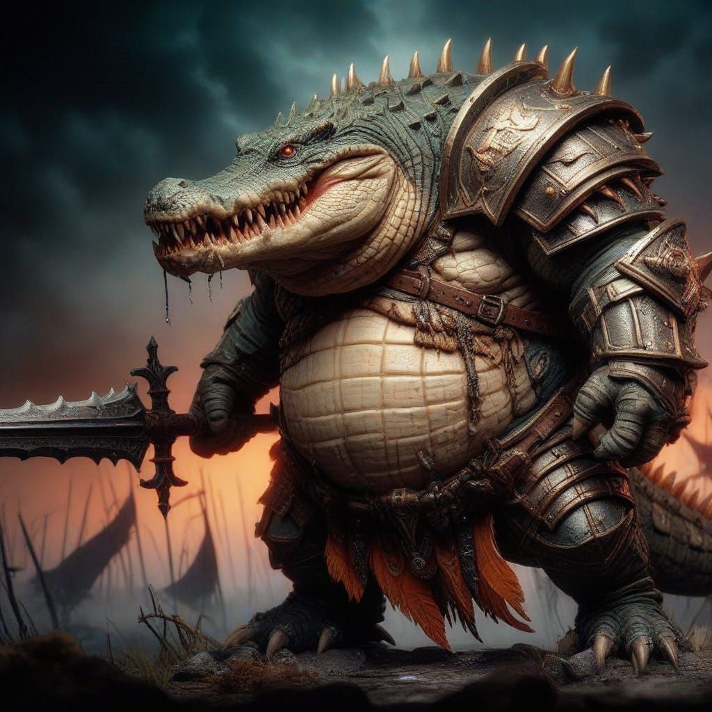 Albino Alligator Warrior in Shadow Armor