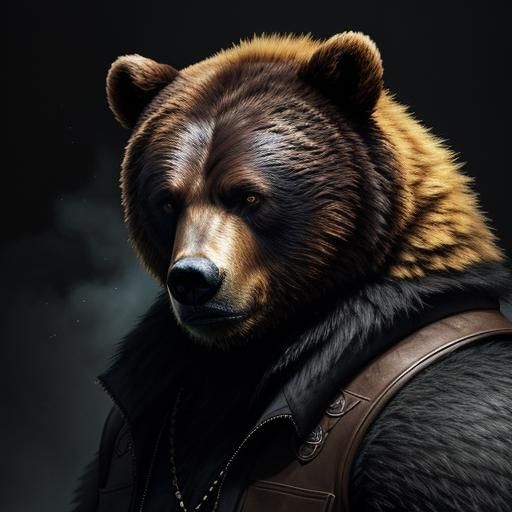 Intense Bear Portrait in Hyperrealistic Splash Art
