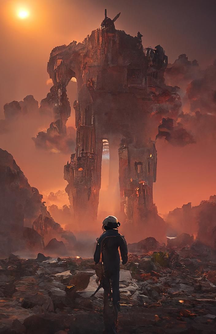 Retrofuturistic Destroyer of Worlds in Romantic Style