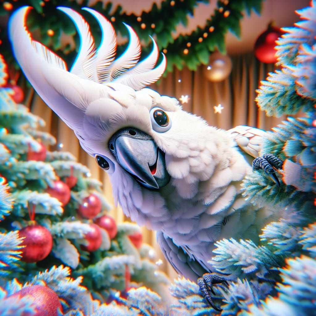 Joyful Christmas Cockatoo in Vibrant Watercolor Style