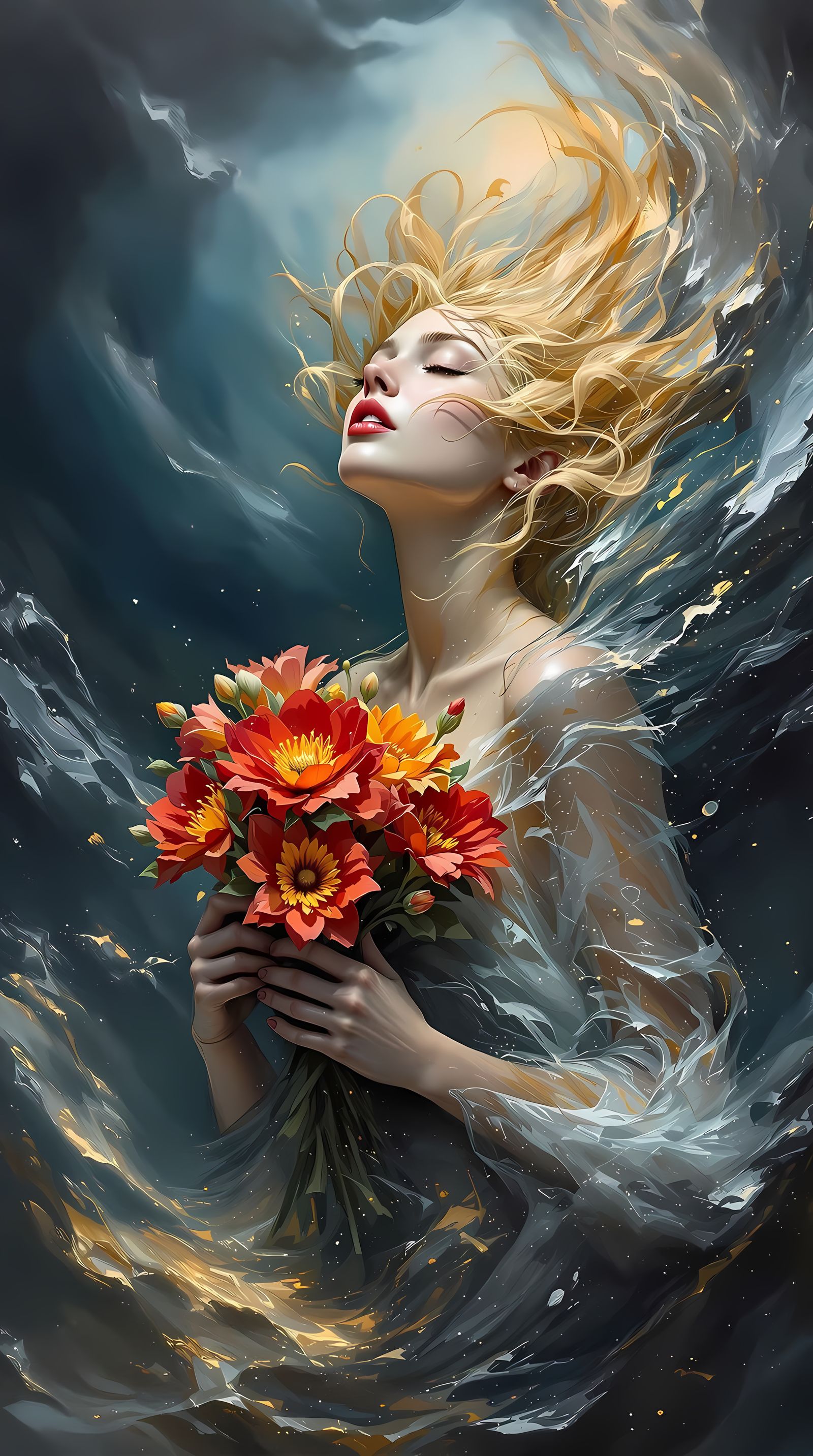 Museum-Quality Impasto Masterpiece: Woman in Tempestuous Blo...