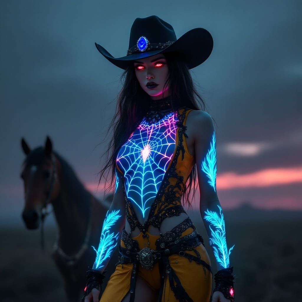 Ethereal Goth Cowgirl in Majestic Fantasy Setting