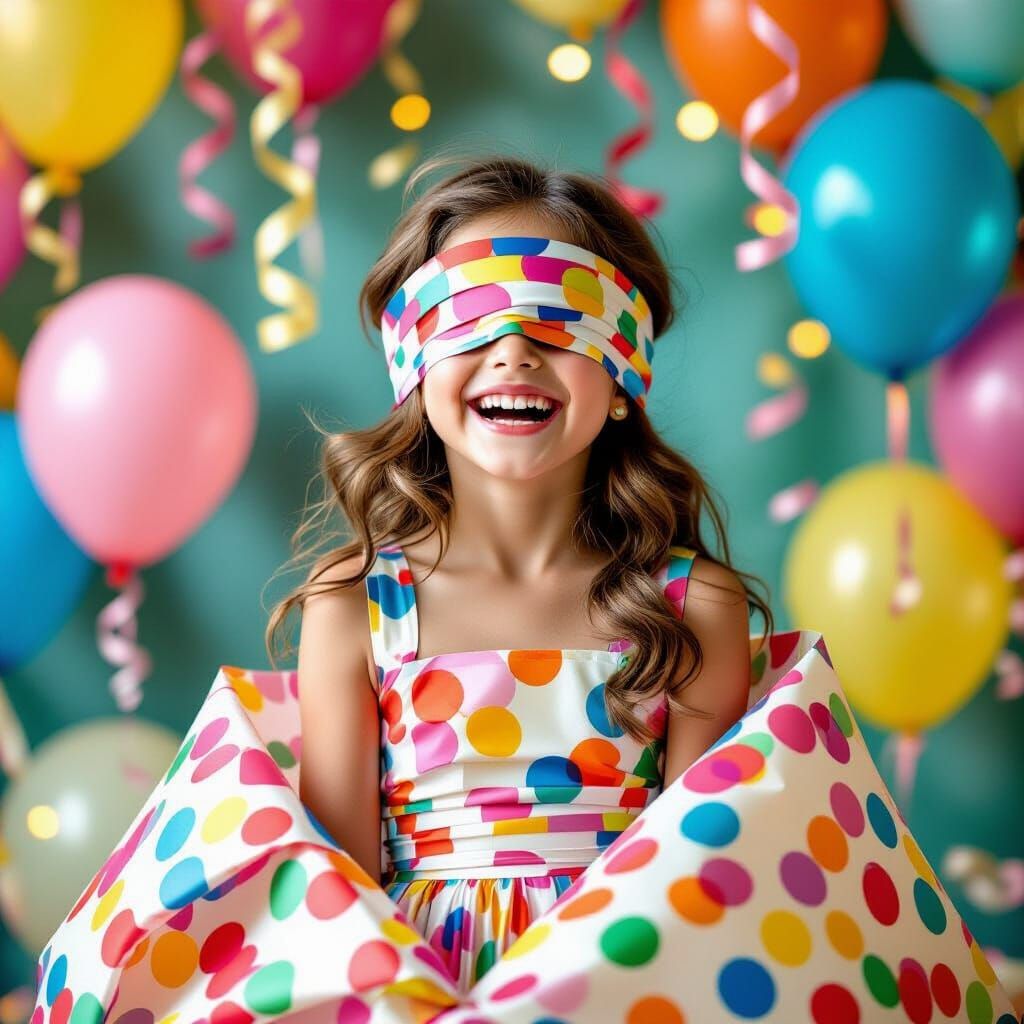 Joyful Blindfolded Girl at Birthday Party