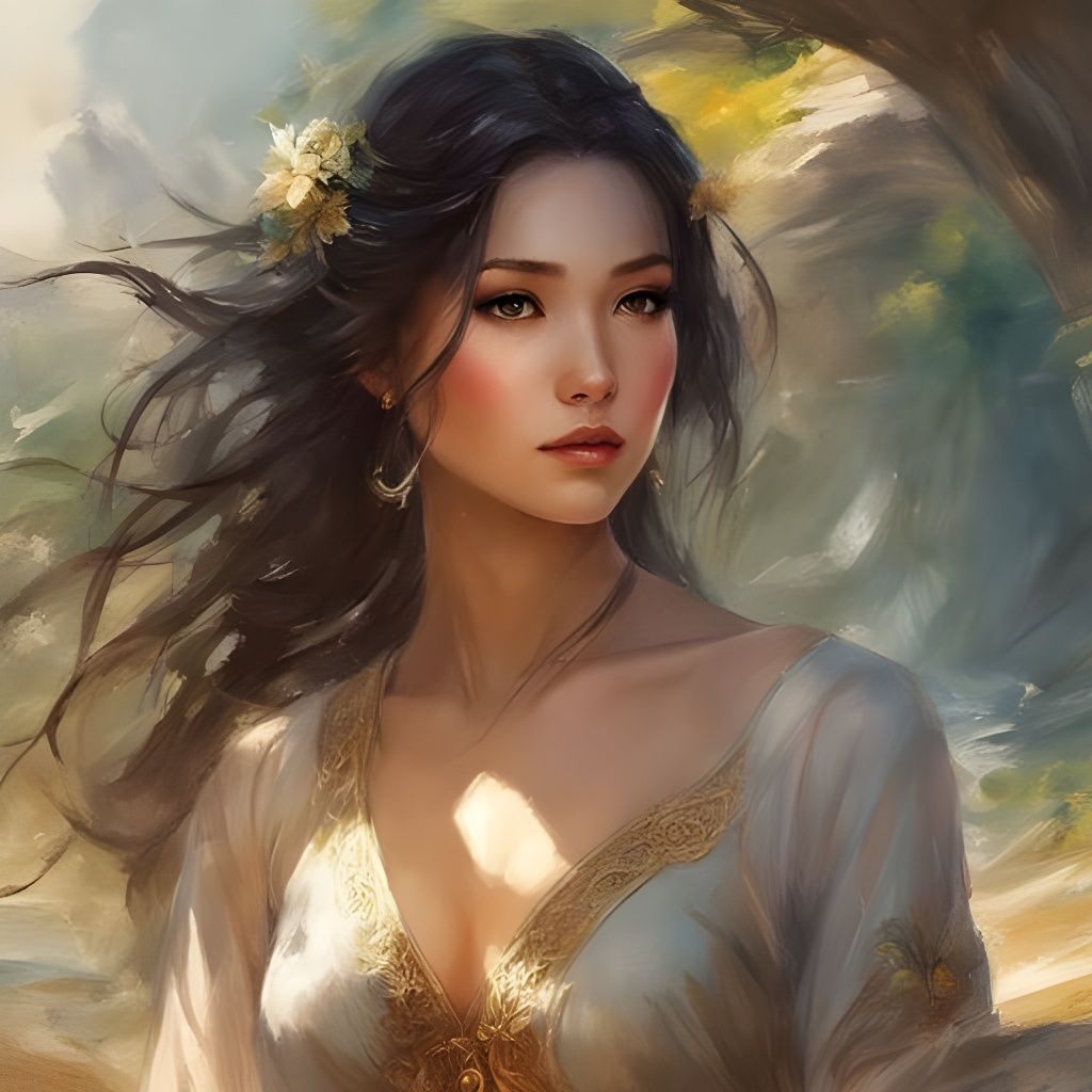 Vietnamese Girl Portrait in Ink Splash Art Style