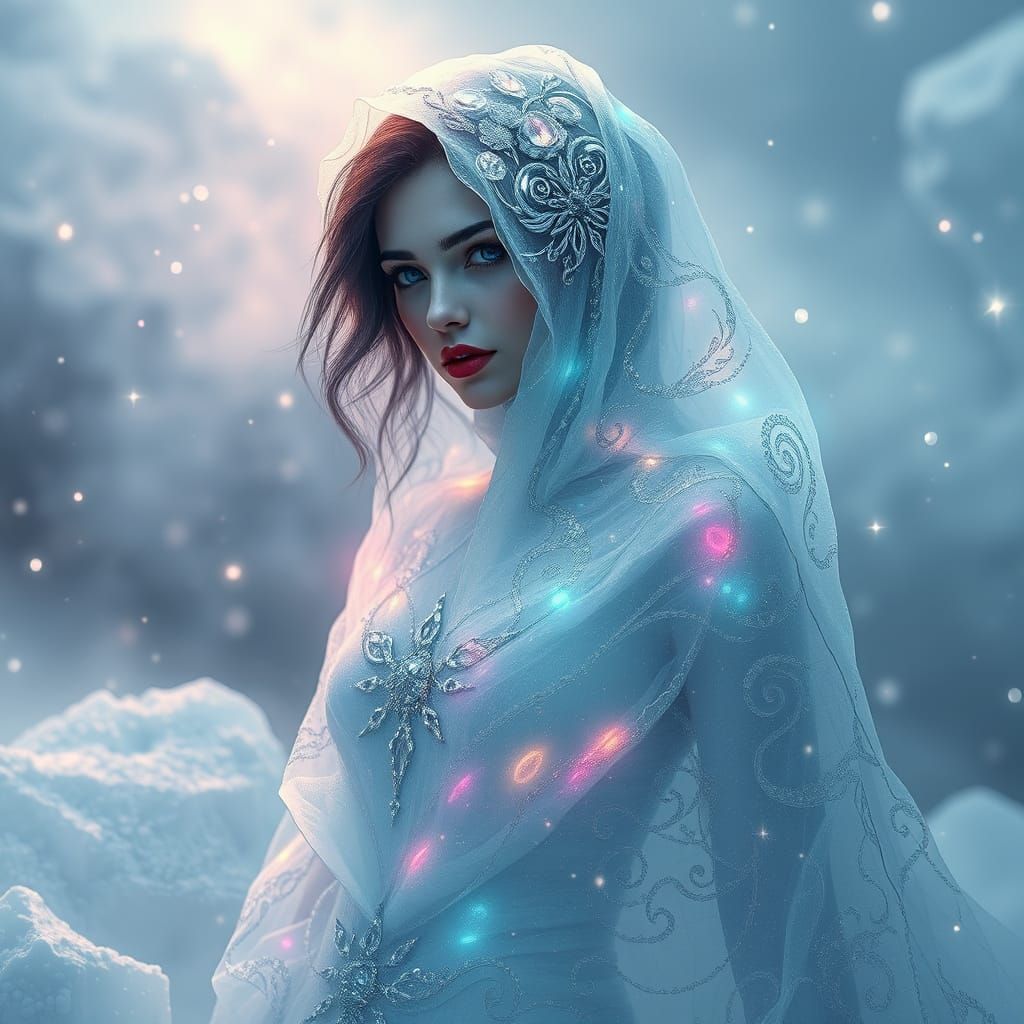 Surreal Ice Goddess in a Dreamlike Realm