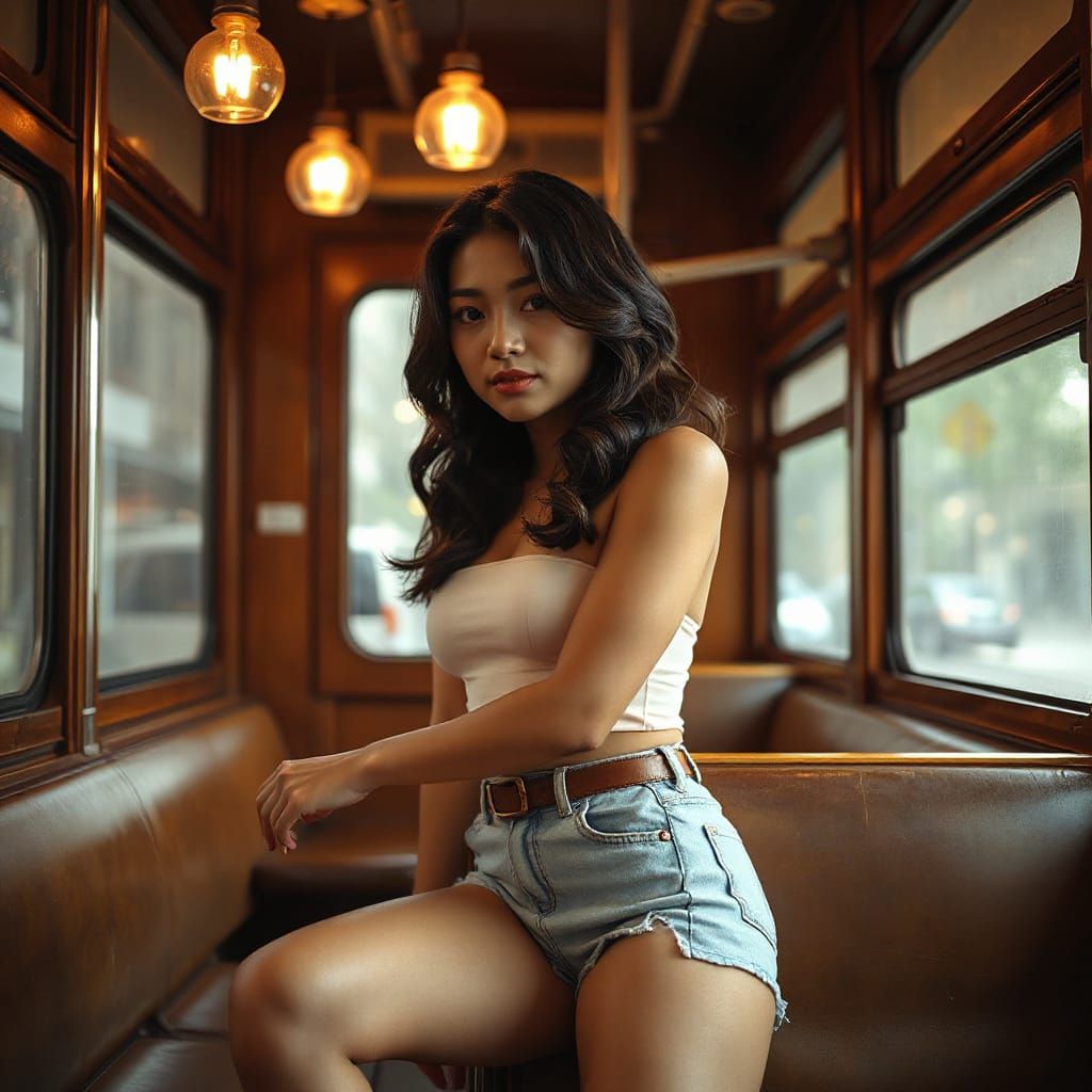 Malaysian Woman in Vintage Tram, Photo-Realistic