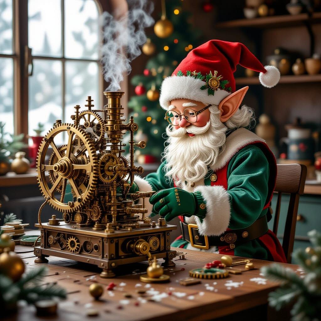 Steampunk Elf Crafts Toys in Clockwork Workshop