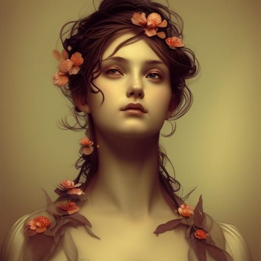 Renaissance Style Portrait of Woman with Flowers