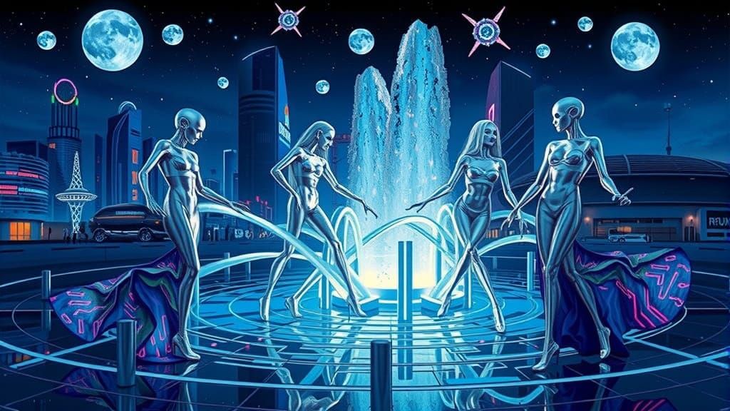 Cyberpunk Robots Dance in Shimmering Liquid Metal Gowns