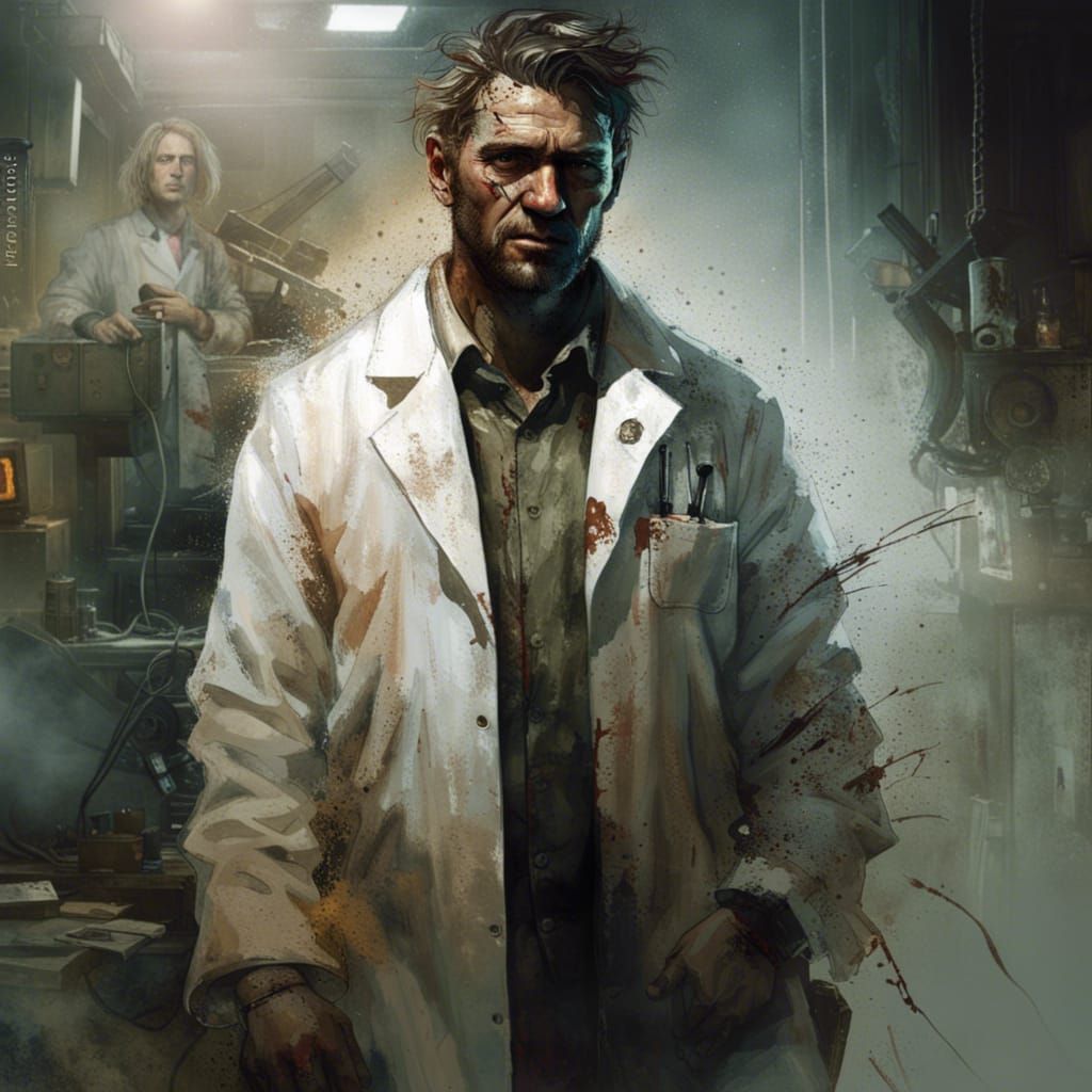 Scarred Man in Labcoat: Fine Art Portrait