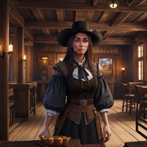 Old West Saloon Woman: Detailed Matte Painting