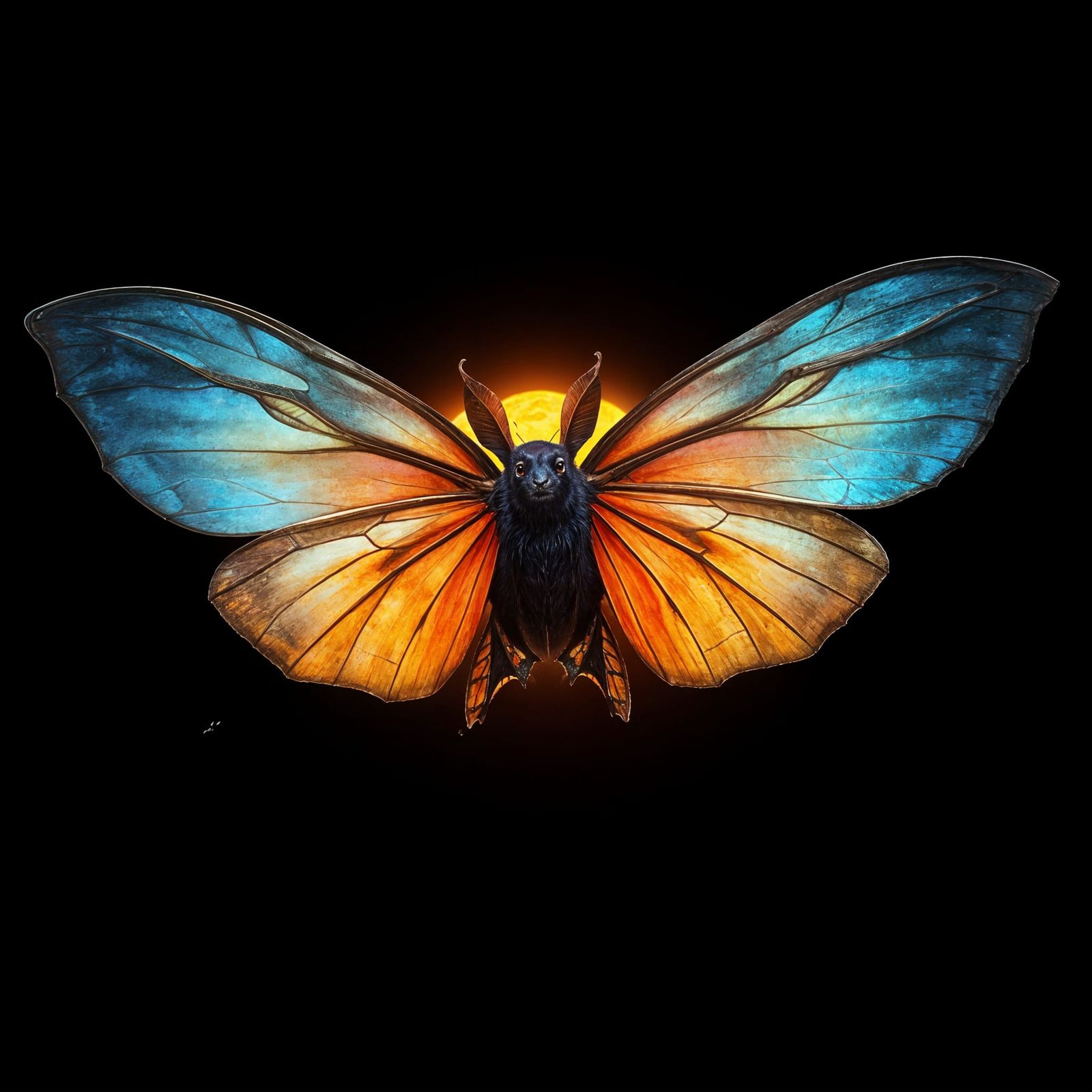 Fantastic Butterfly Meets Bat in Vibrant Fantasy Realm