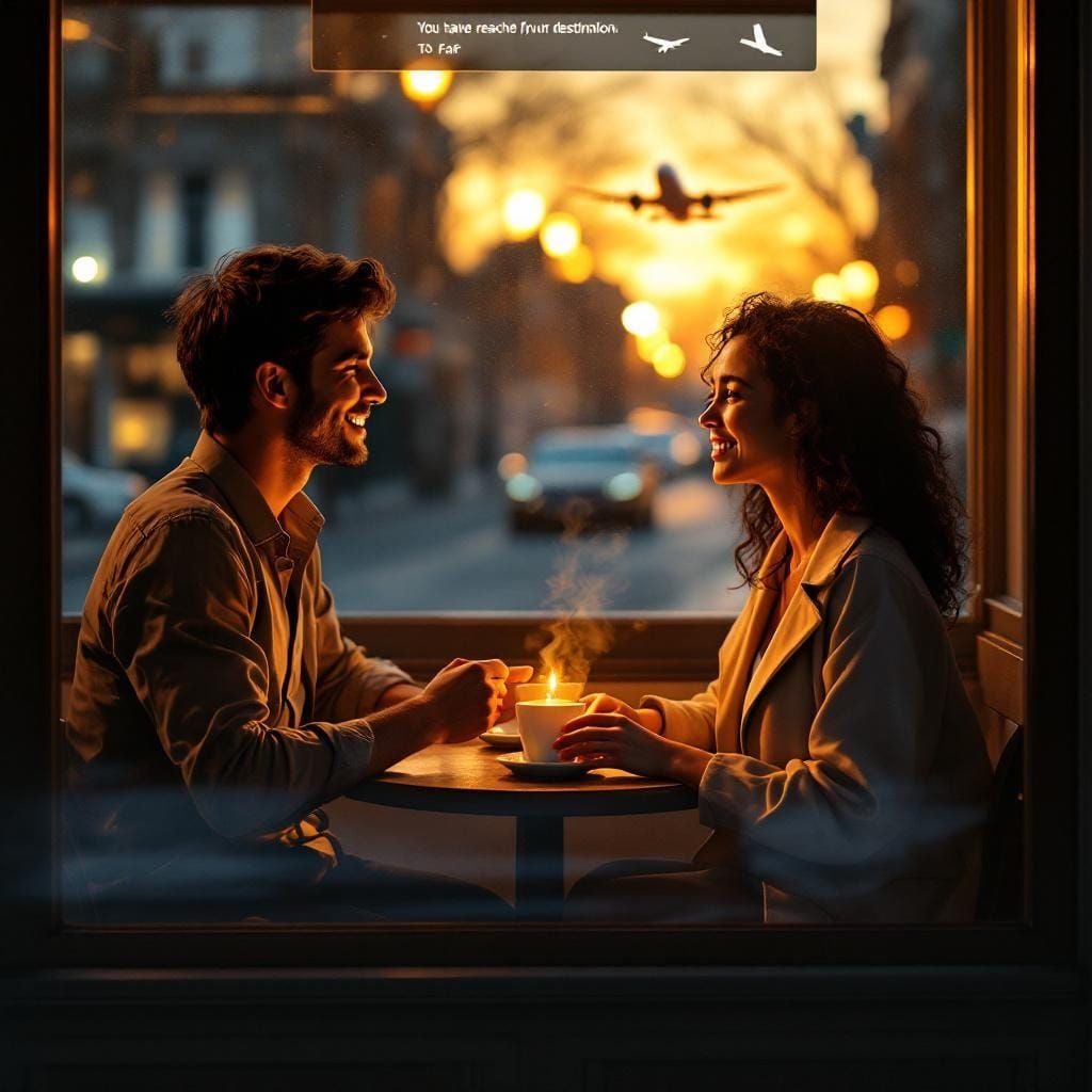 Cozy Cafe Scene in Golden Evening Light