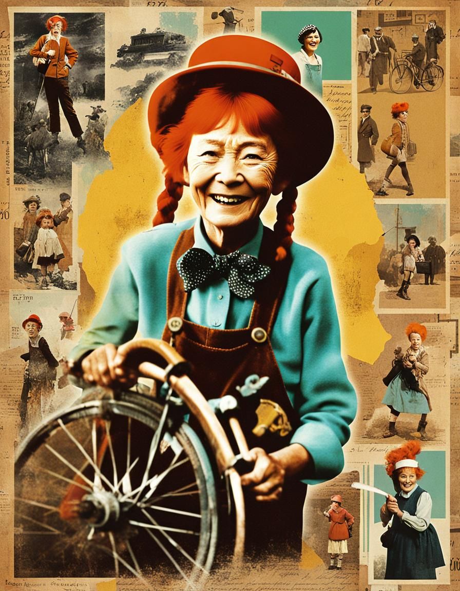Elderly Pippi Longstocking in Retro Collage Art