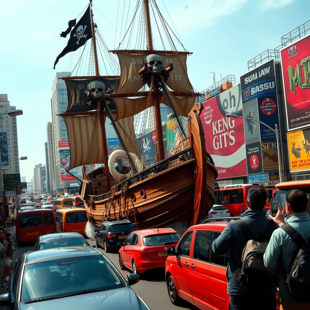 Pirate Ship Sails Through Tel Aviv Street