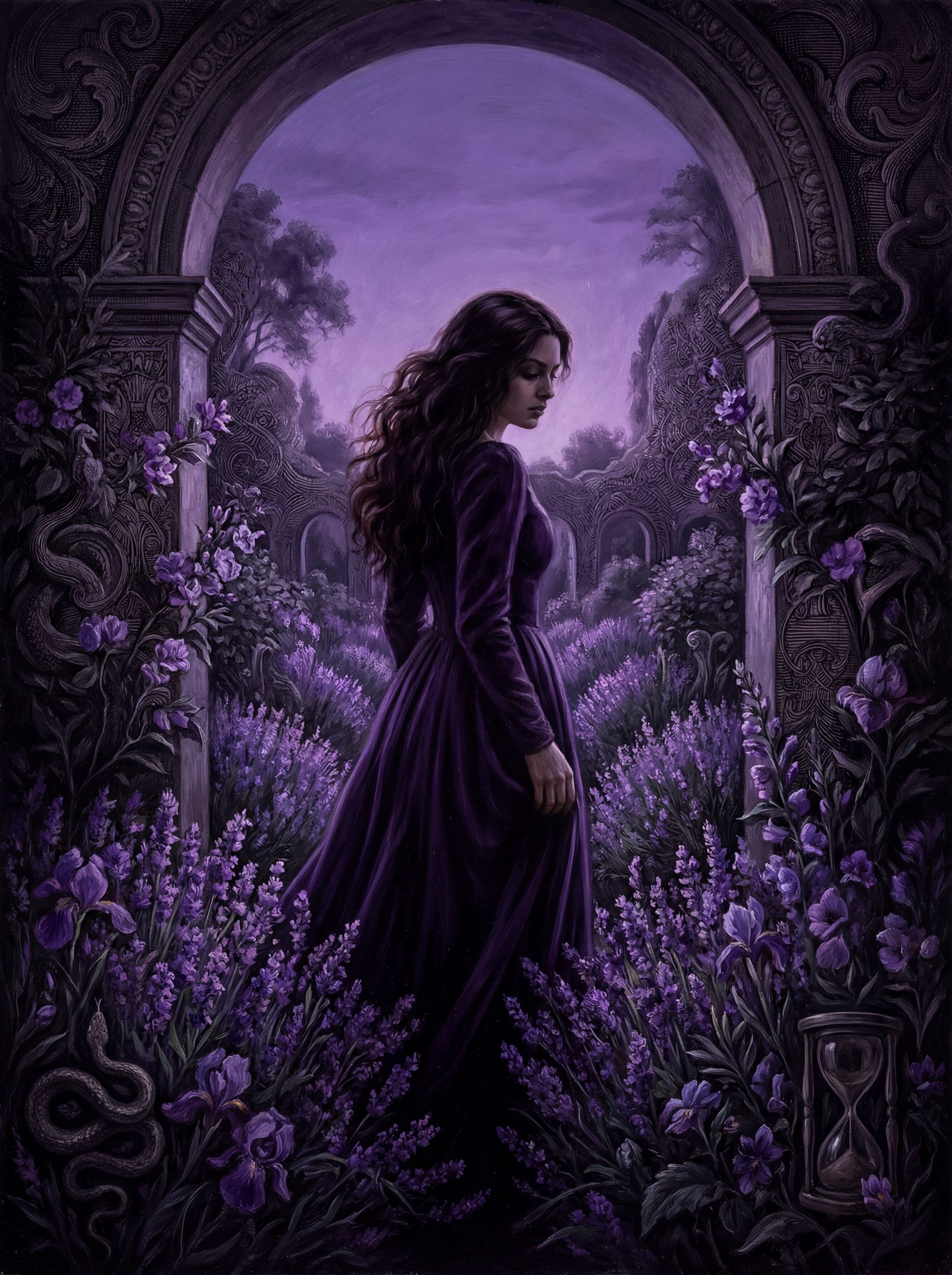 Baroque Woman in Purple Garden